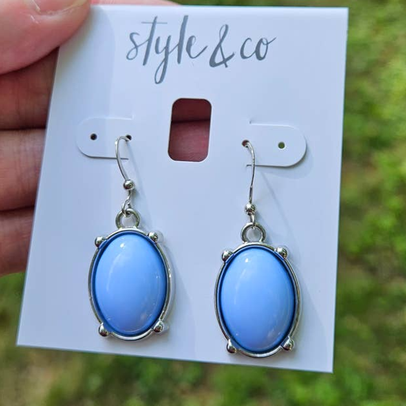 New Style Co Silver-Tone Periwinkle Blue Stone Drop Earrings 19$